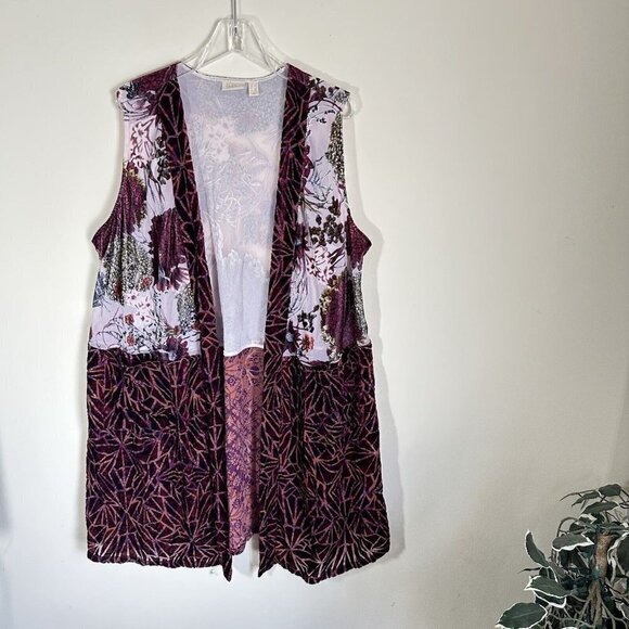 LOGO Lavish Lori Goldstein Velvet Floral Long Robe Duster Cardigan Burgundy 1X - Picture 7 of 7